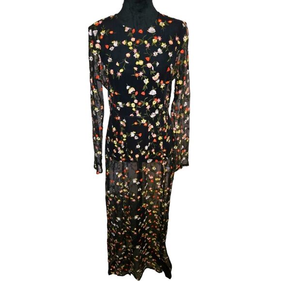 Honey Punch Dresses & Skirts - Floral Long Sleeve Black Dress